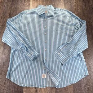 Peter Millar Men's Weekender Shirt 100% Cotton Button Up Light Blue Stripe Sz XL